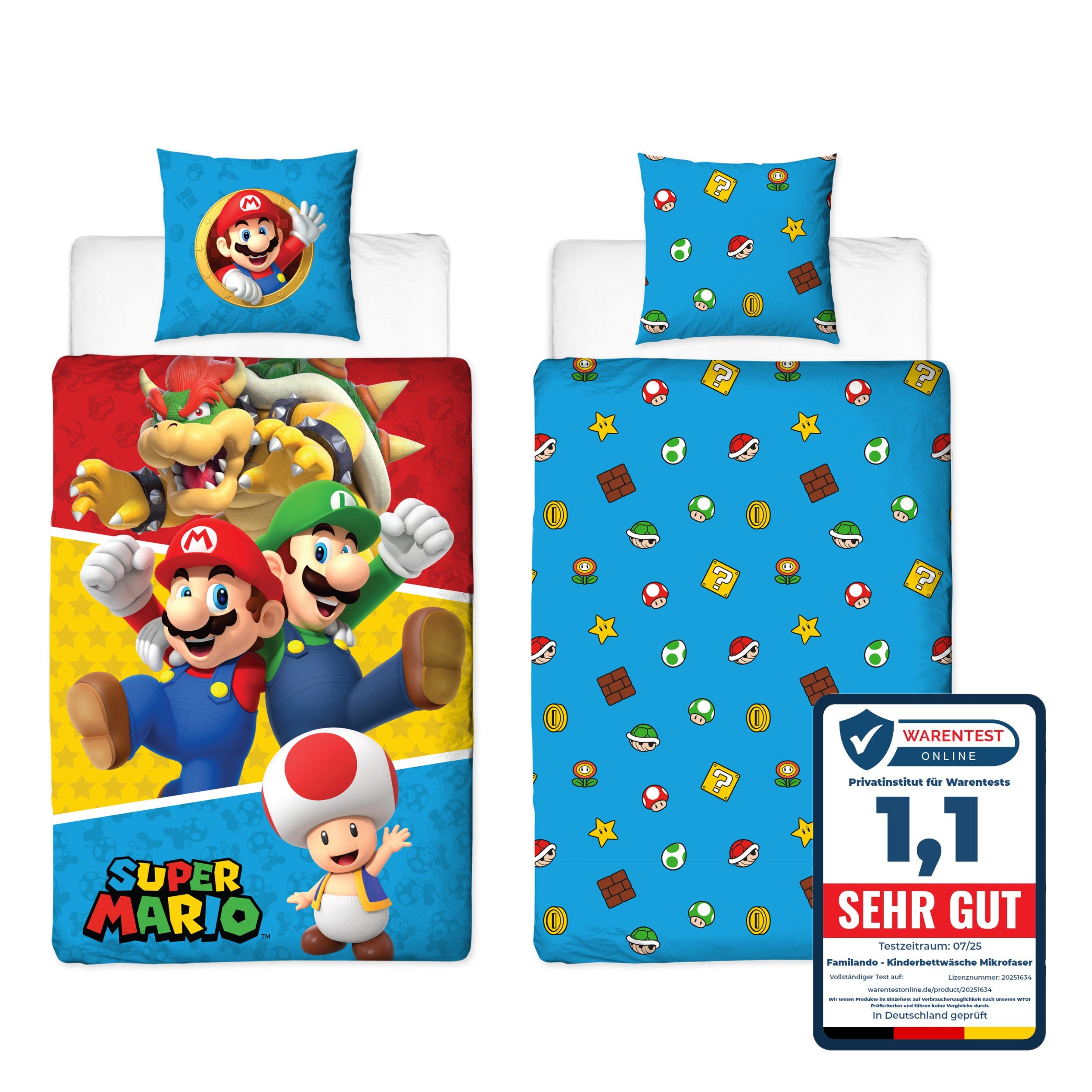 Infotafel Note 1,1 bei Warentest Online für Mikrofaser Bettwäsche von Familando