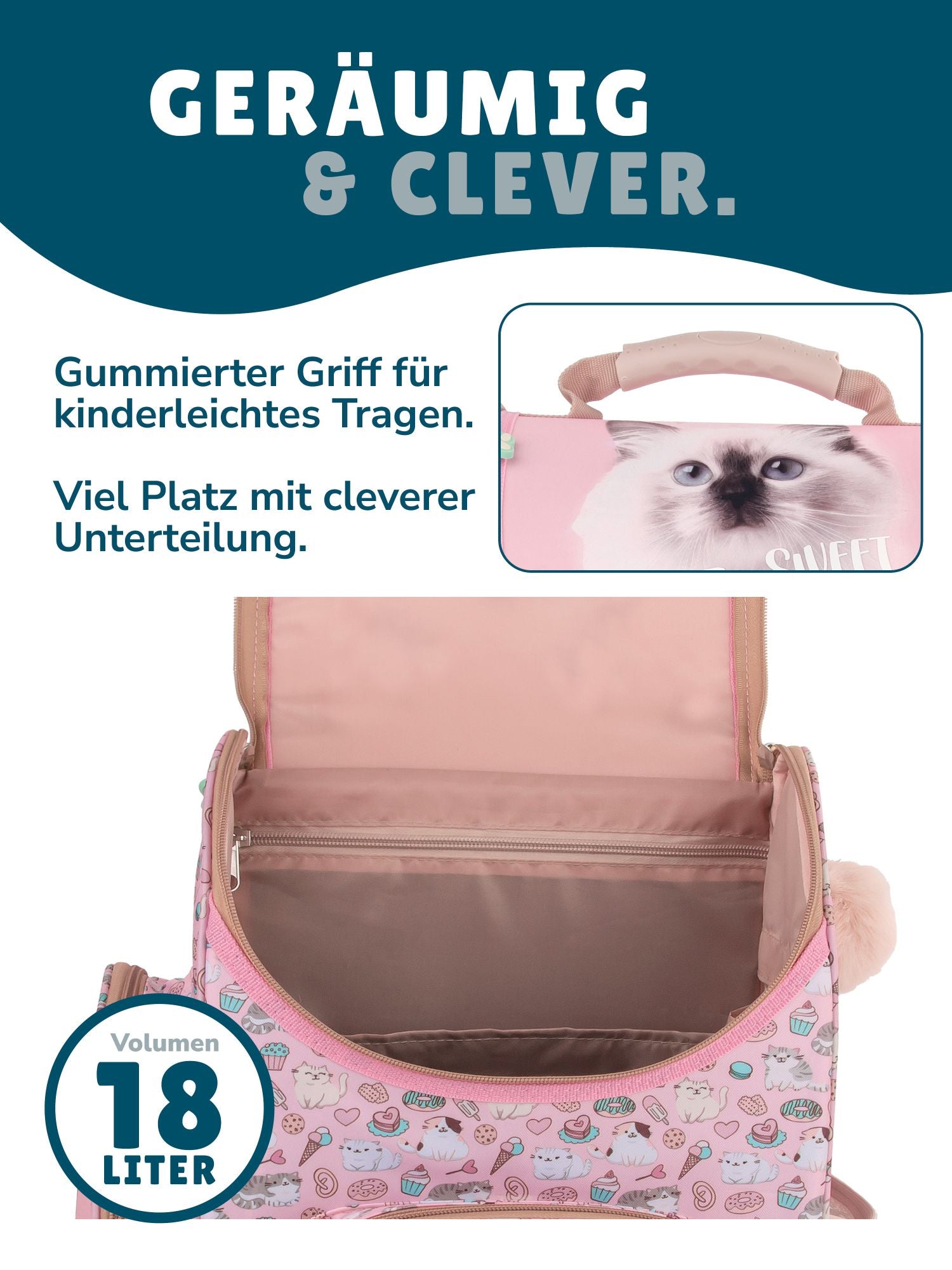 Familando Sweet Heart Schulranzen Set 8-teilig, Katze, rosa - Schultasche ab. 1 Klasse
