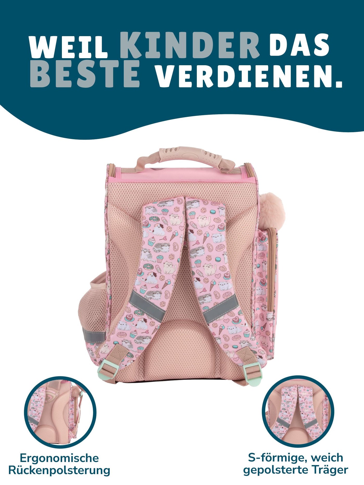 Familando Sweet Heart Schulranzen Set 8-teilig, Katze, rosa - Schultasche ab. 1 Klasse
