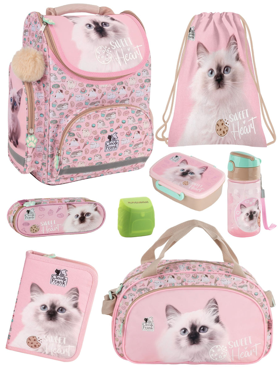Familando Sweet Heart Schulranzen Set 8-teilig, Katze, rosa - Schultasche ab. 1 Klasse