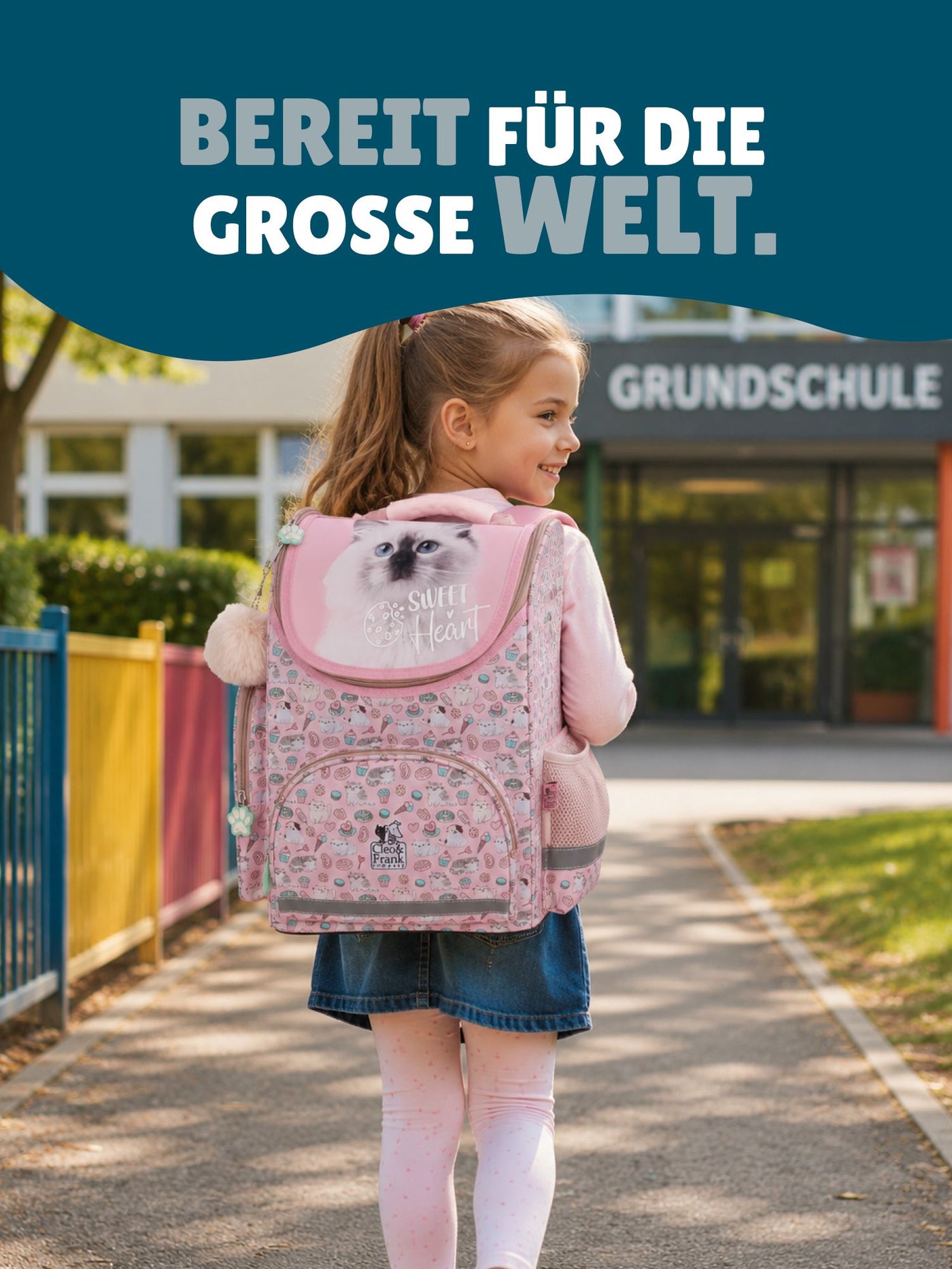 Familando Sweet Heart Schulranzen Set 8-teilig, Katze, rosa - Schultasche ab. 1 Klasse