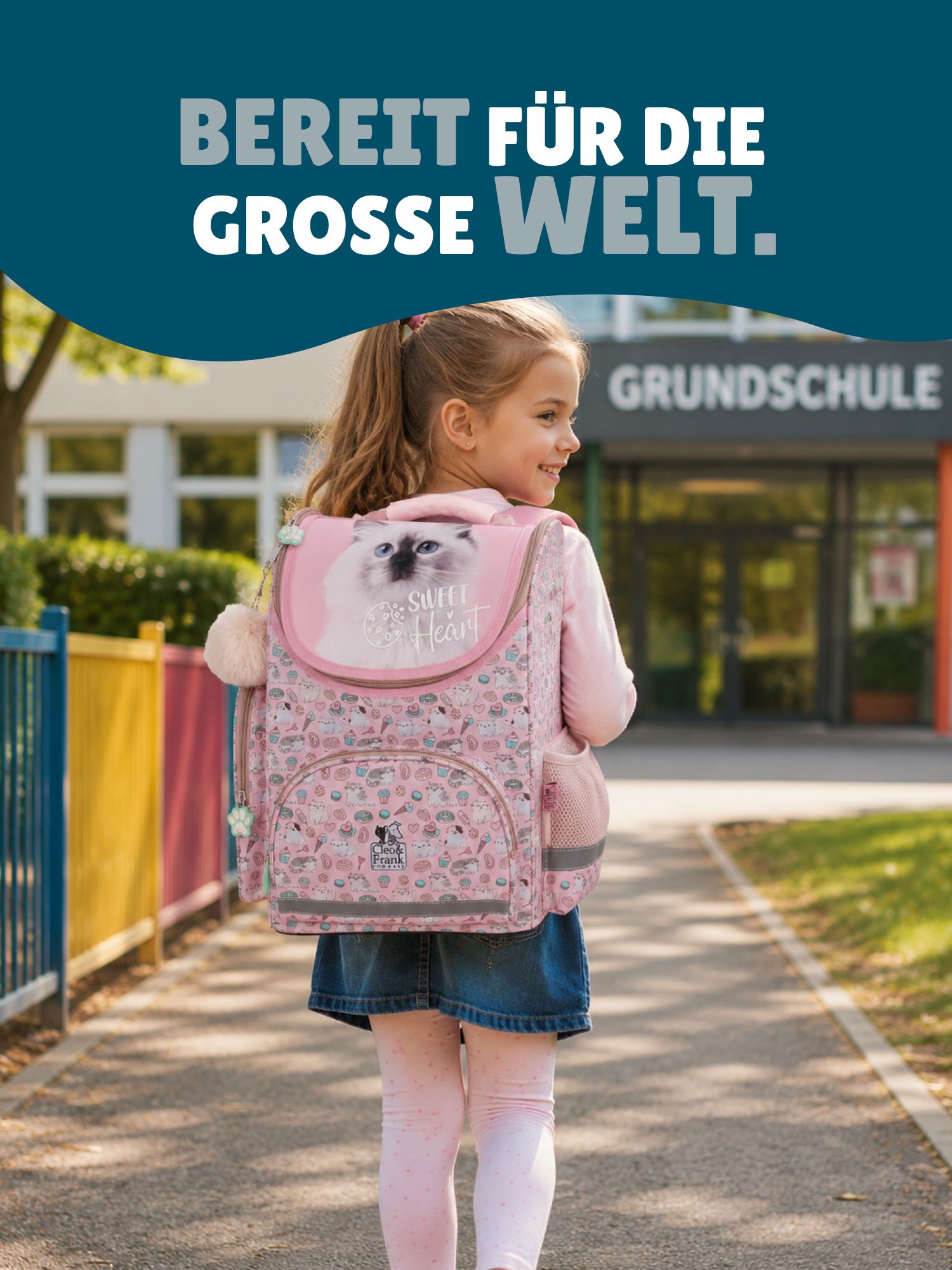 Familando Sweet Heart Schulranzen Set 8-teilig, Katze, rosa - Schultasche ab. 1 Klasse