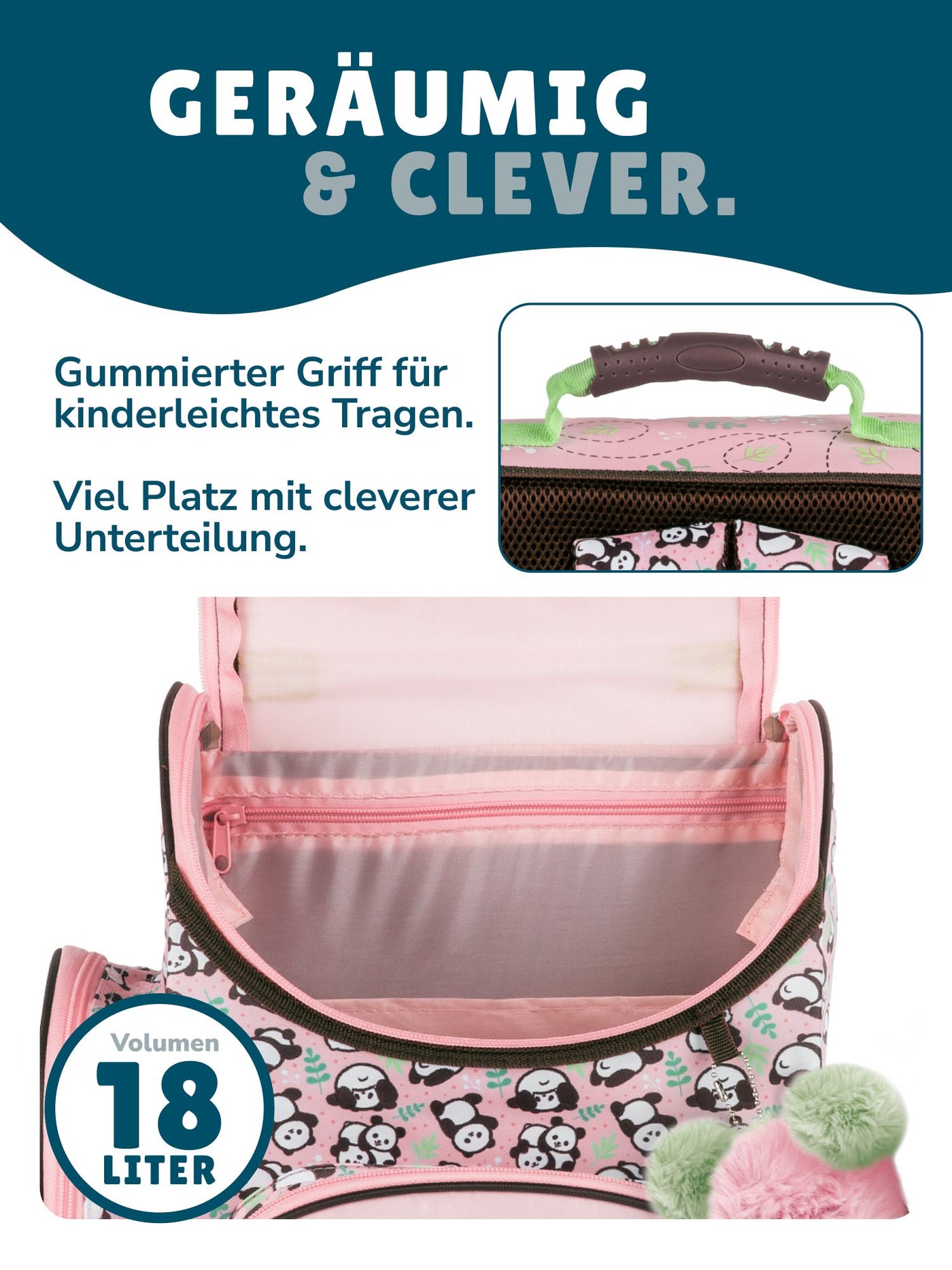 Familando Panda Bär Schulranzen Set 8-teilig, rosa - Schultasche ab. 1 Klasse