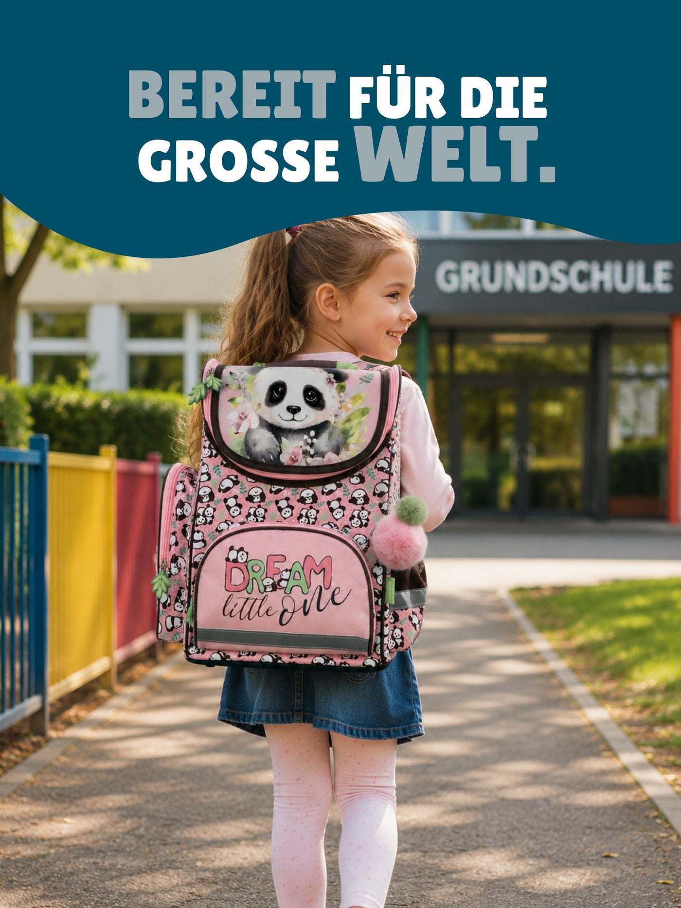 Familando Panda Bär Schulranzen Set 8-teilig, rosa - Schultasche ab. 1 Klasse