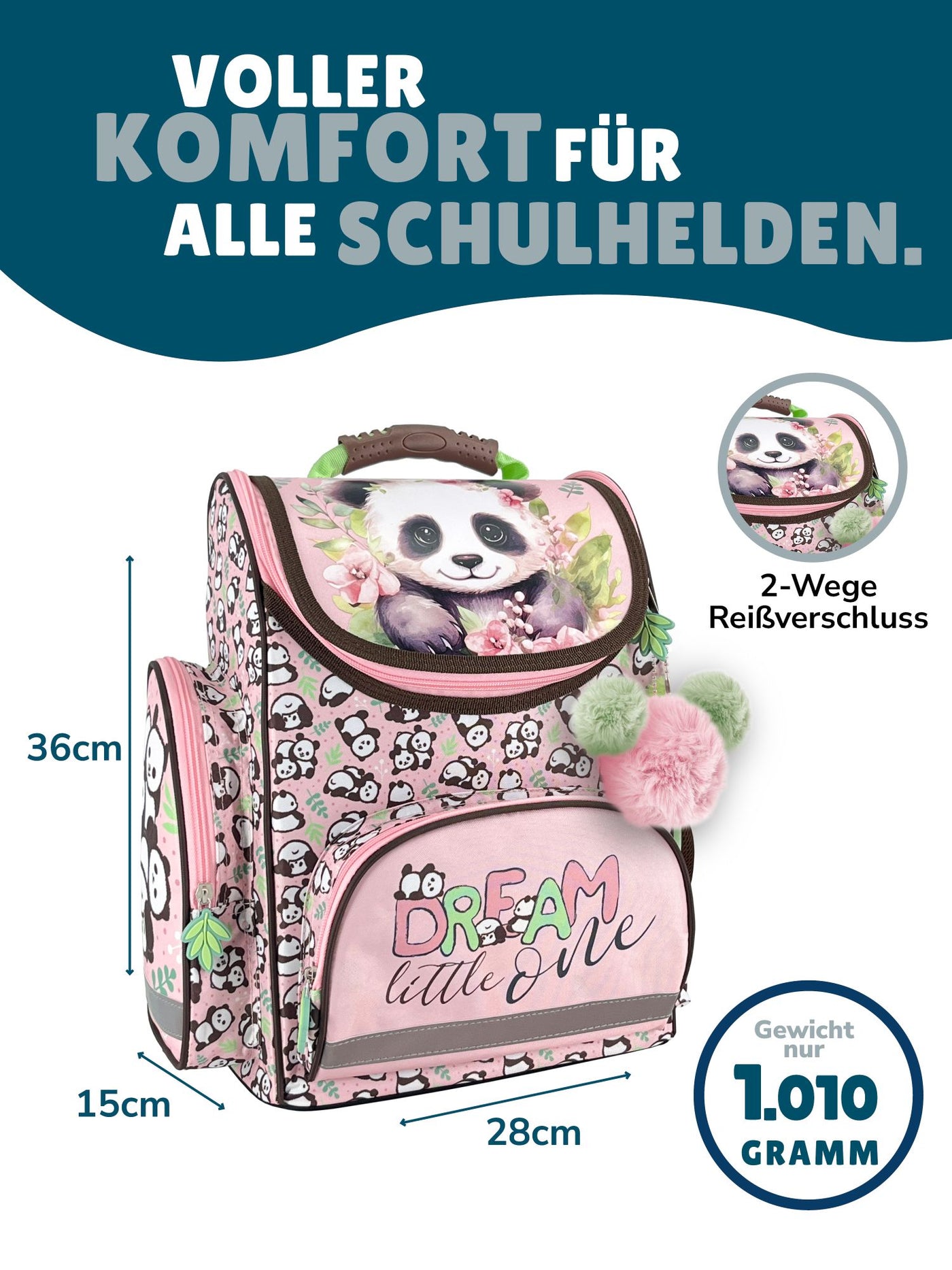 Familando Panda Bär Schulranzen Set 8-teilig, rosa - Schultasche ab. 1 Klasse