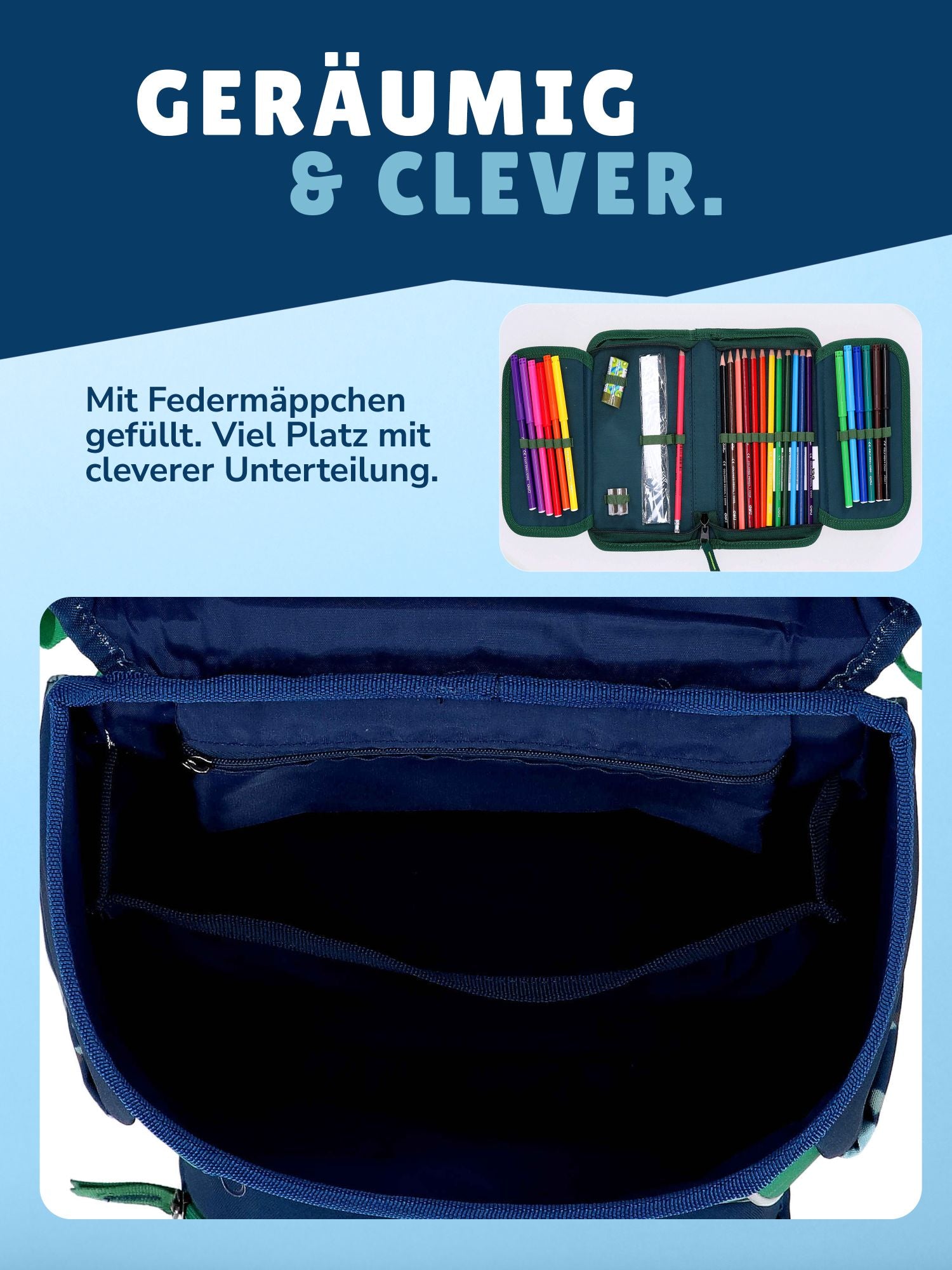 clevere Aufteilung & Federmappe gefüllt