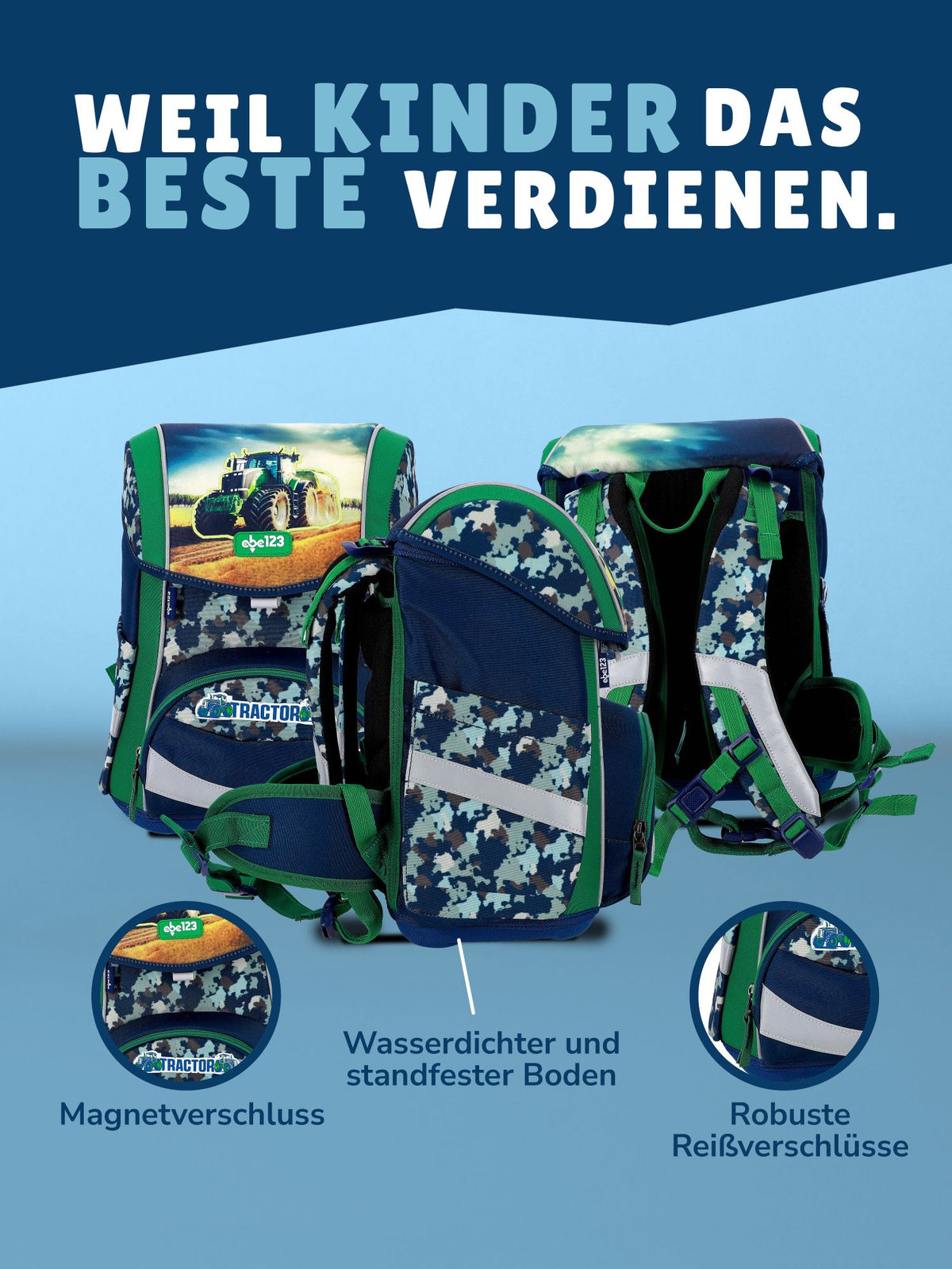 Ranzen-Set 5-teilig TRAKTOR Schulranzen Set mit Federmäppchen (gefüllt)