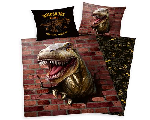 Dinosaurier Bettwäsche Set 2-teilig 135x200 80x80cm - Dino Bettwäsche für Jungen aus 100% Baumwolle mit Reißverschluss - maschinenwaschbar, Öko-Tex