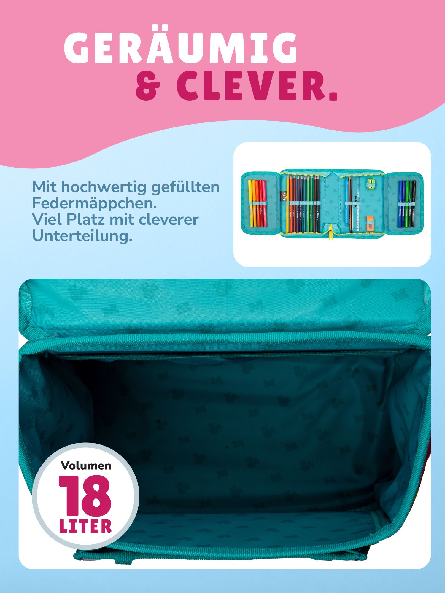 Mädchen Schulranzen 1. Klasse 980 Gramm leicht geräumig DIN A4