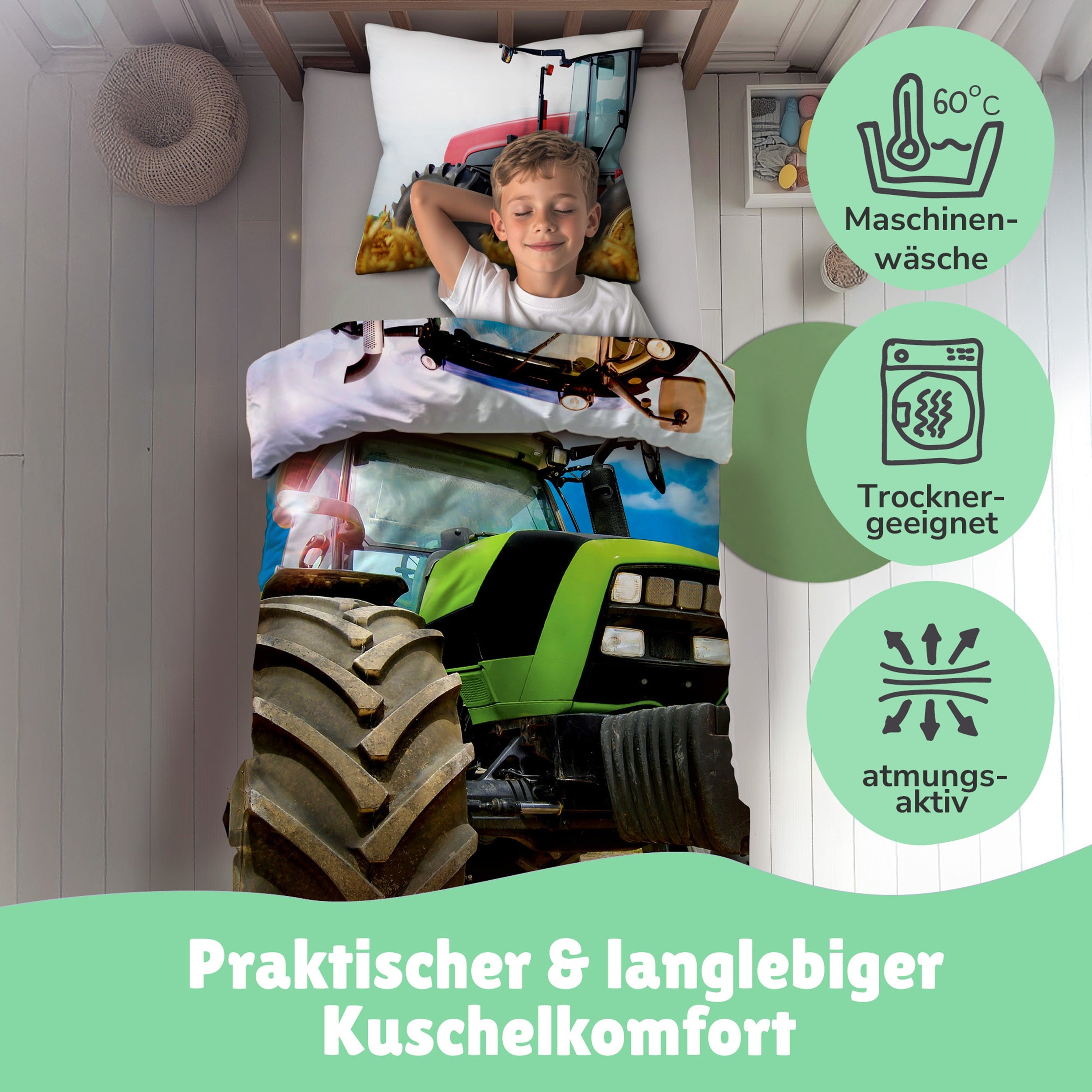 Infotafel Material und Waschhinweise der Bettwäsche aus 100% Baumwolle mit Reißverschluss