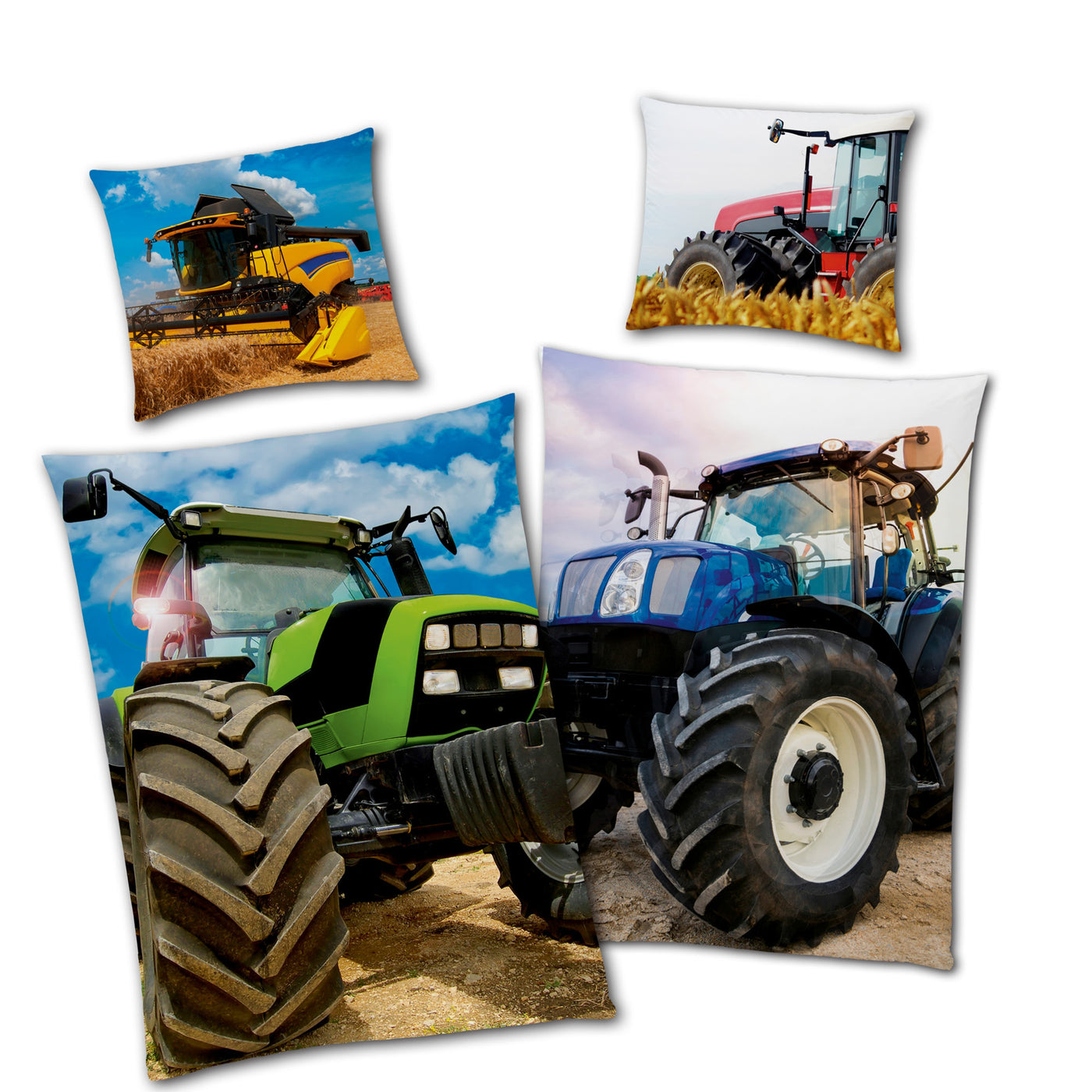 Traktor Bettwäsche Set mit Wendemotiv 2-teilig 135x200 80x80 cm - Renforcé Bettwäsche aus 100% Baumwolle mit Reißverschluss - Öko-Tex zertifiziert