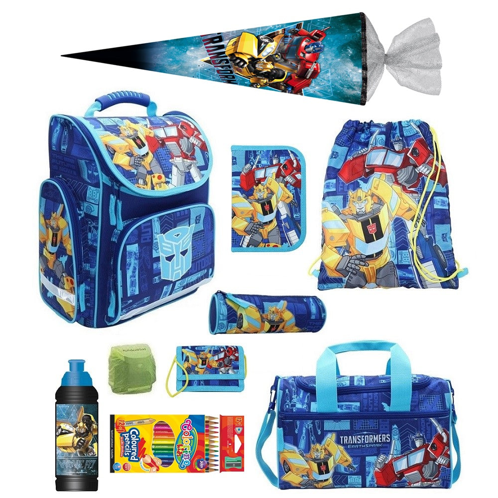 Transformers Schulranzen Set für Jungs und Mädchen 10-teilig mit Sporttasche, Dose, Flasche und Schultüte