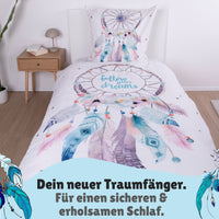 Traumfänger Bettwäsche Set 2-teilig, türkis, 135x200 80x80 cm - Bettwäsche, Öko-Tex aus 100% Baumwolle mit Reißverschluss