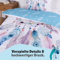 Traumfänger Bettwäsche Set 2-teilig, türkis, 135x200 80x80 cm - Bettwäsche, Öko-Tex aus 100% Baumwolle mit Reißverschluss