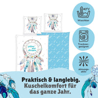 Traumfänger Bettwäsche Set 2-teilig, türkis, 135x200 80x80 cm - Bettwäsche, Öko-Tex aus 100% Baumwolle mit Reißverschluss