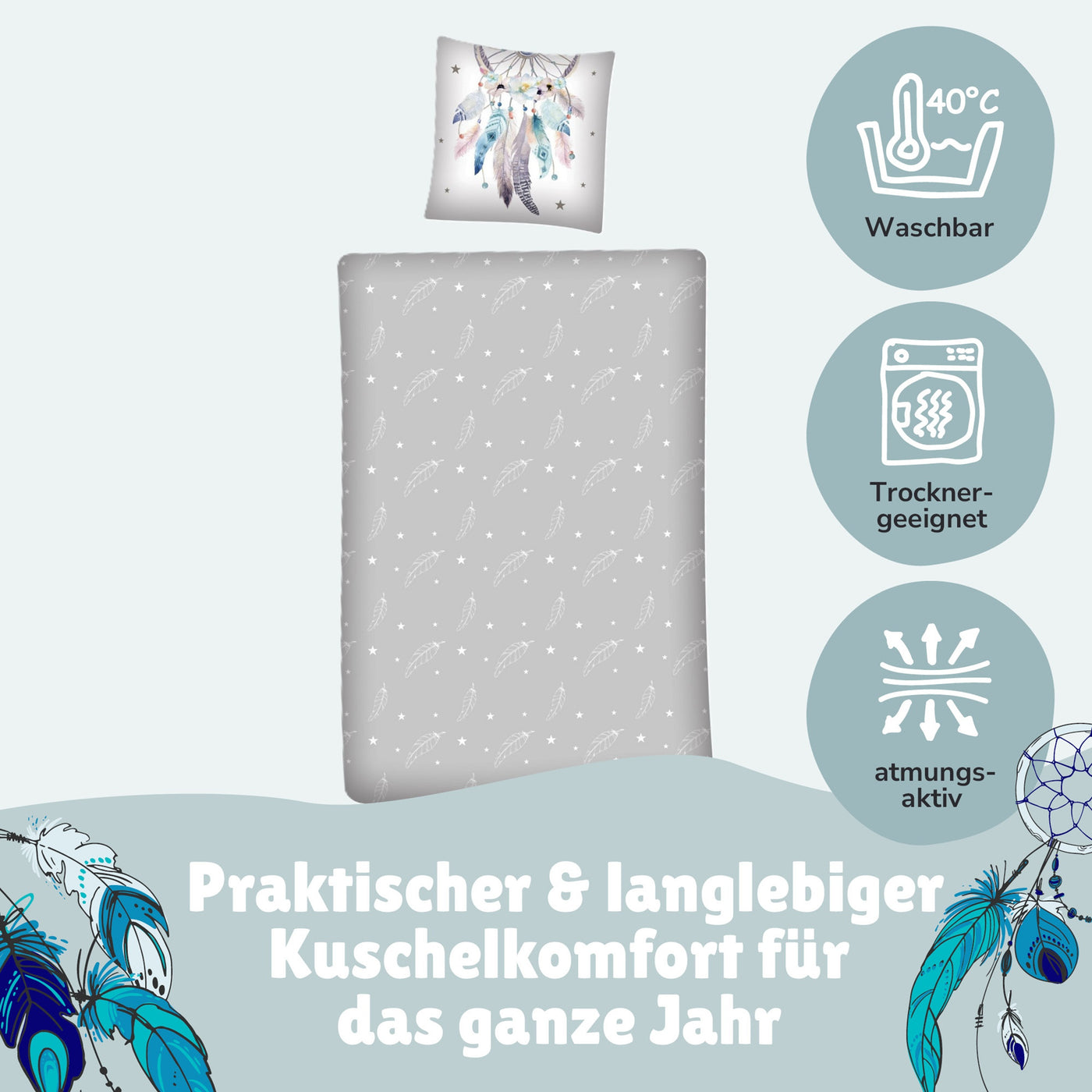 graue Rückseite mit Info zur Pflege der Bettwäschen