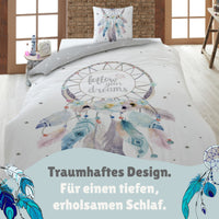 Traumfänger Bettwäsche für Mädchen und Teenager Boho Style -  Bettwäsche Set 135x200 80x80 cm aus 100% Baumwolle mit Reißverschluss
