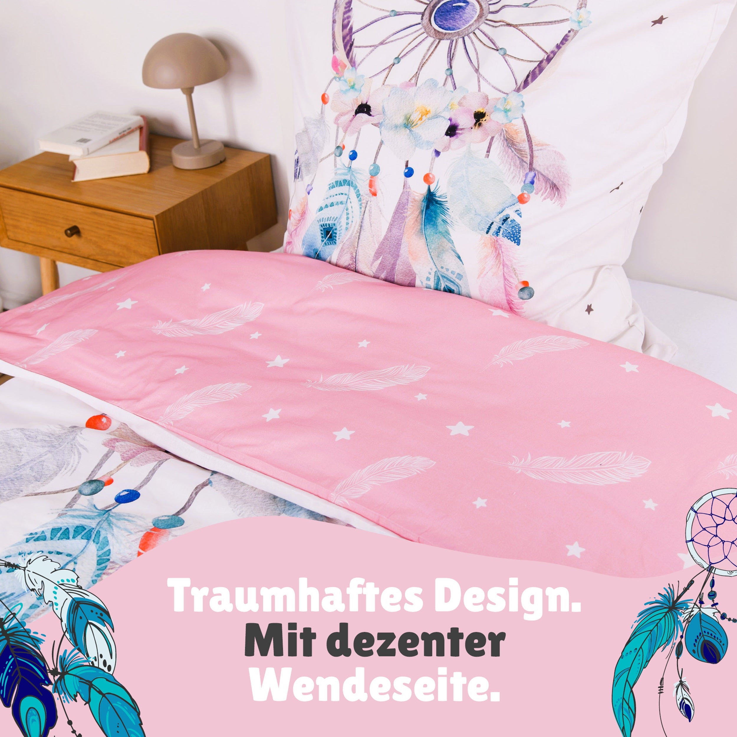 Detailansicht Wendeseite  mit Federn und Sternen