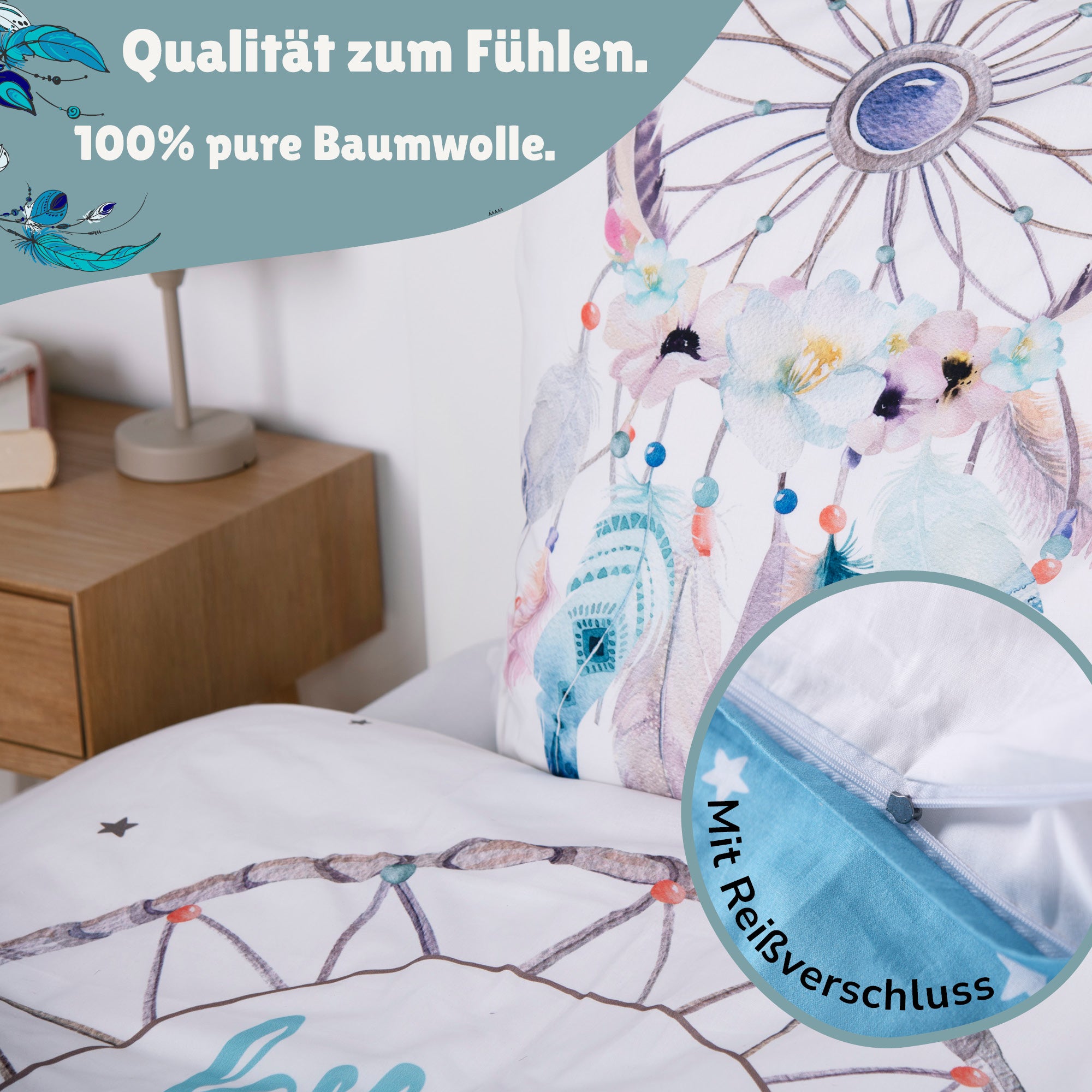 Traumfänger Bettwäsche Set für Mädchen in 135x200 80x80 cm aus 100% Baumwolle Auswahlangebot