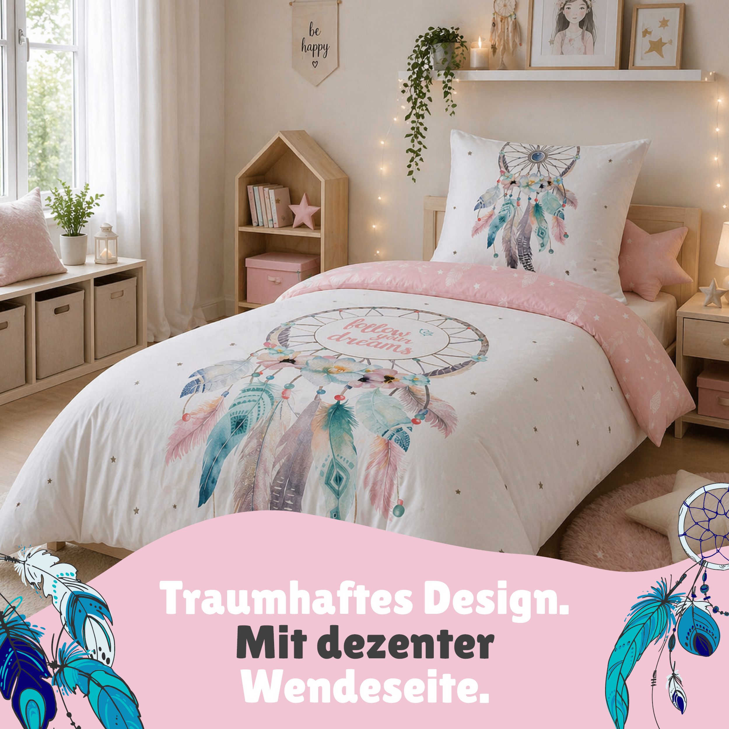Traumfänger Betttwäsche auf Bett gezogen