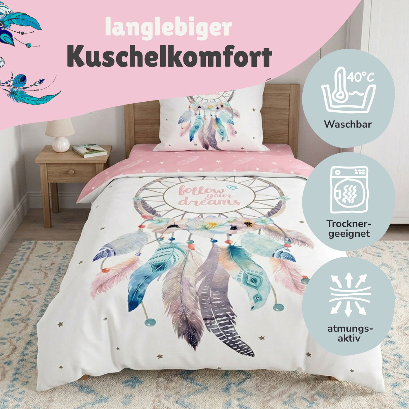 Detailansicht Wendeseite  mit Federn und Sternen