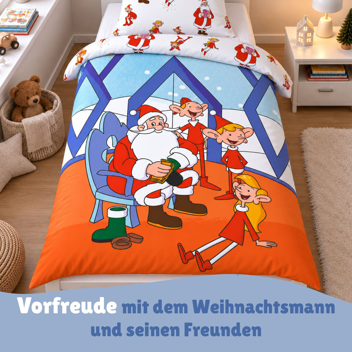 WUCK Weihnachtsmann & Co.KG Kinder Bettwäsche Set 135x200 80x80 cm aus 100% Baumwolle