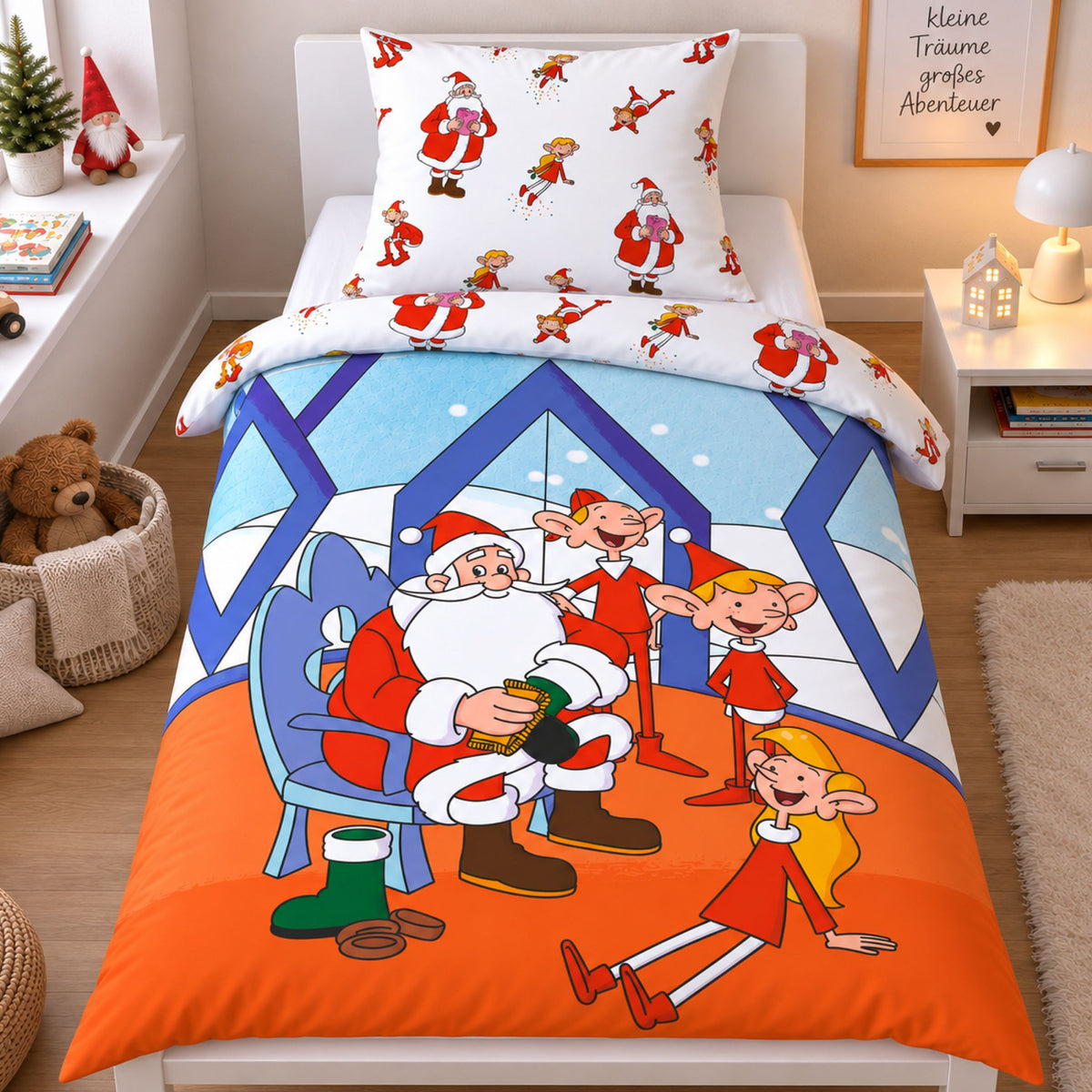 WUCK Weihnachtsmann & Co.KG Kinder Bettwäsche Set 135x200 80x80 cm aus 100% Baumwolle