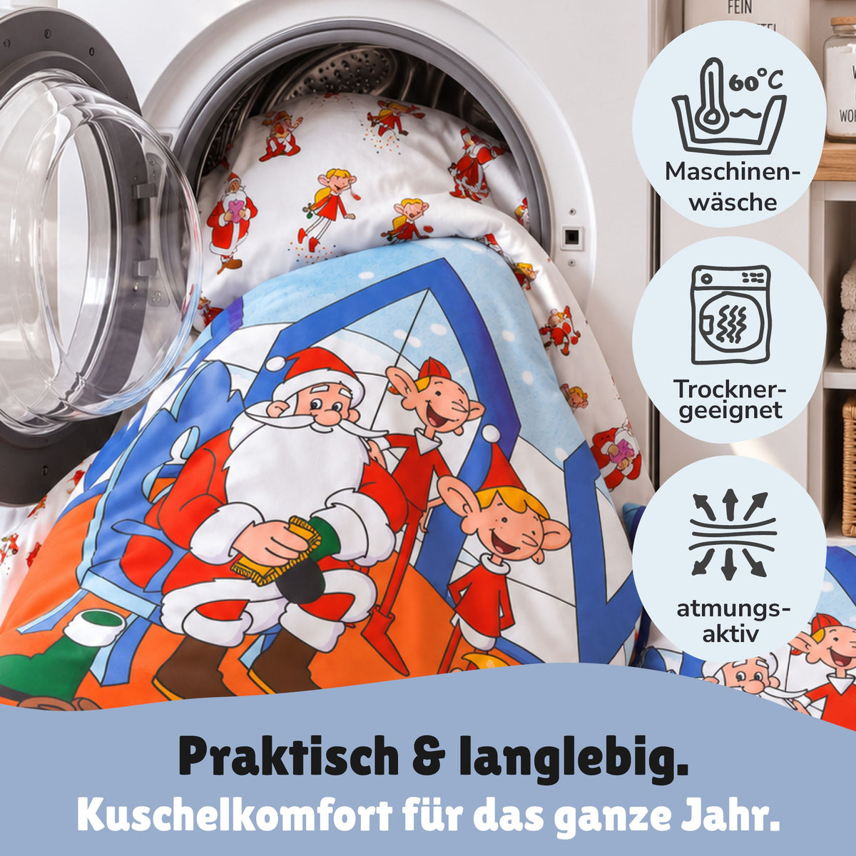 WUCK Weihnachtsmann & Co.KG Kinder Bettwäsche Set 135x200 80x80 cm aus 100% Baumwolle