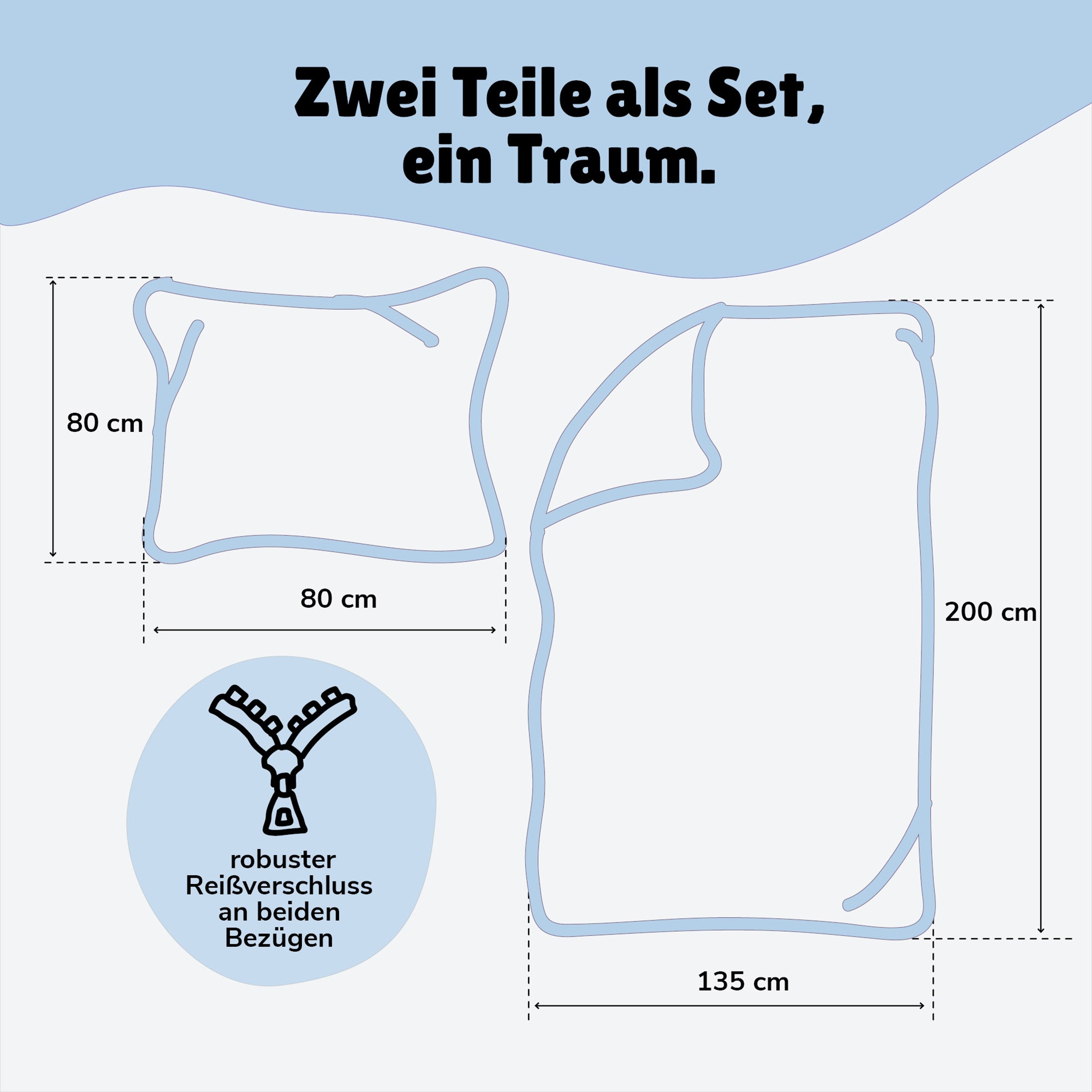 Kinderbettwäsche Set 135x200 80x80 cm Blaues Weltall Motiv mit Rakete aus 100% Baumwolle mit Reißverschluss