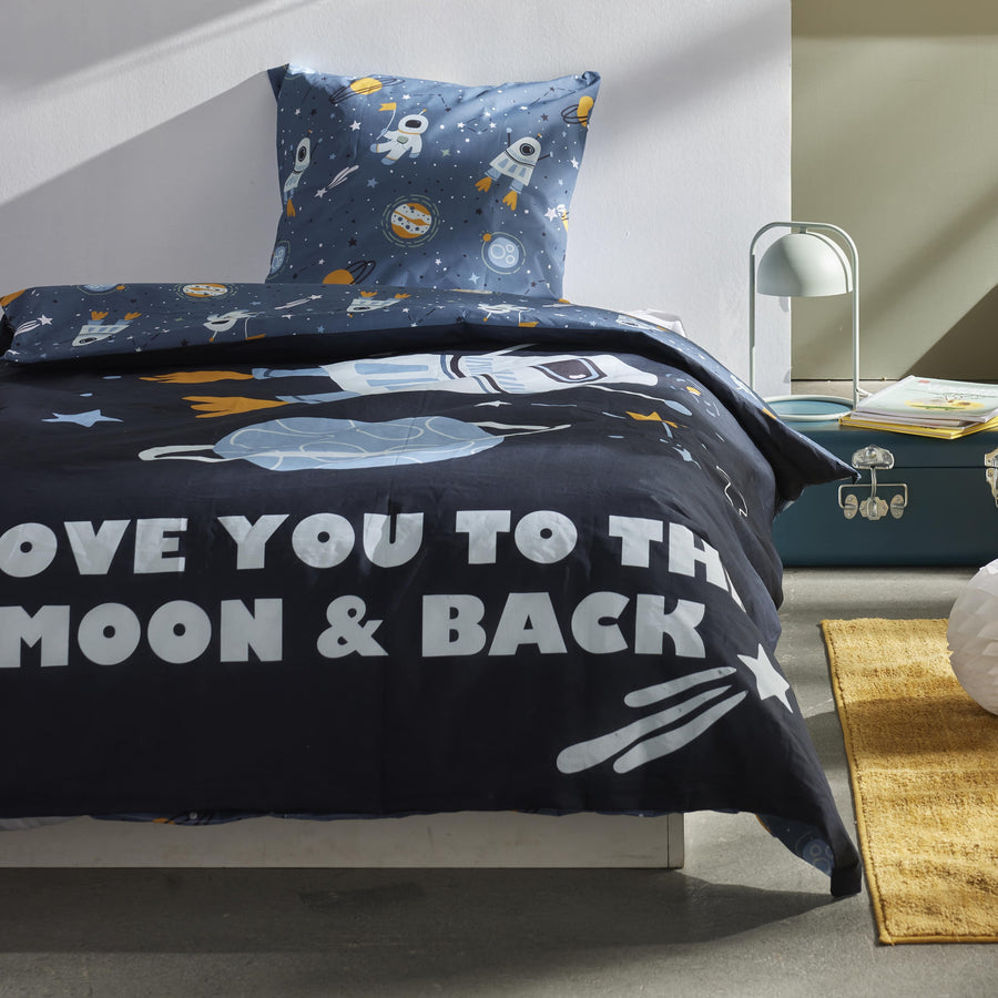 Weltall Bettwäsche Set 2-teilig 135x200 80x80 cm - Renforcé Kinderbettwäsche Rakete aus 100% Baumwolle mit Reißverschluss - maschinenwaschbar, Öko-Tex