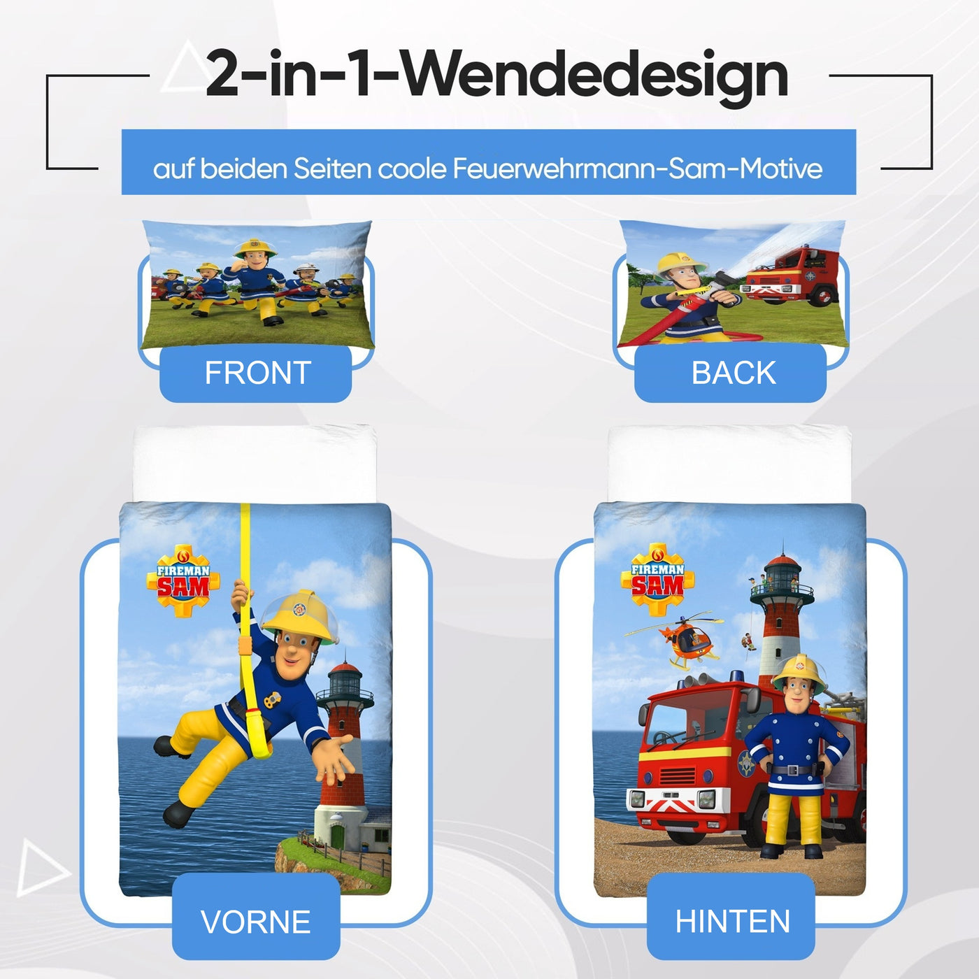 Feuerwehrmann Sam Baby-Bettwäsche 100x135 40x60 cm aus 100% Baumwolle Motiv HAVOC für Kleinkinder