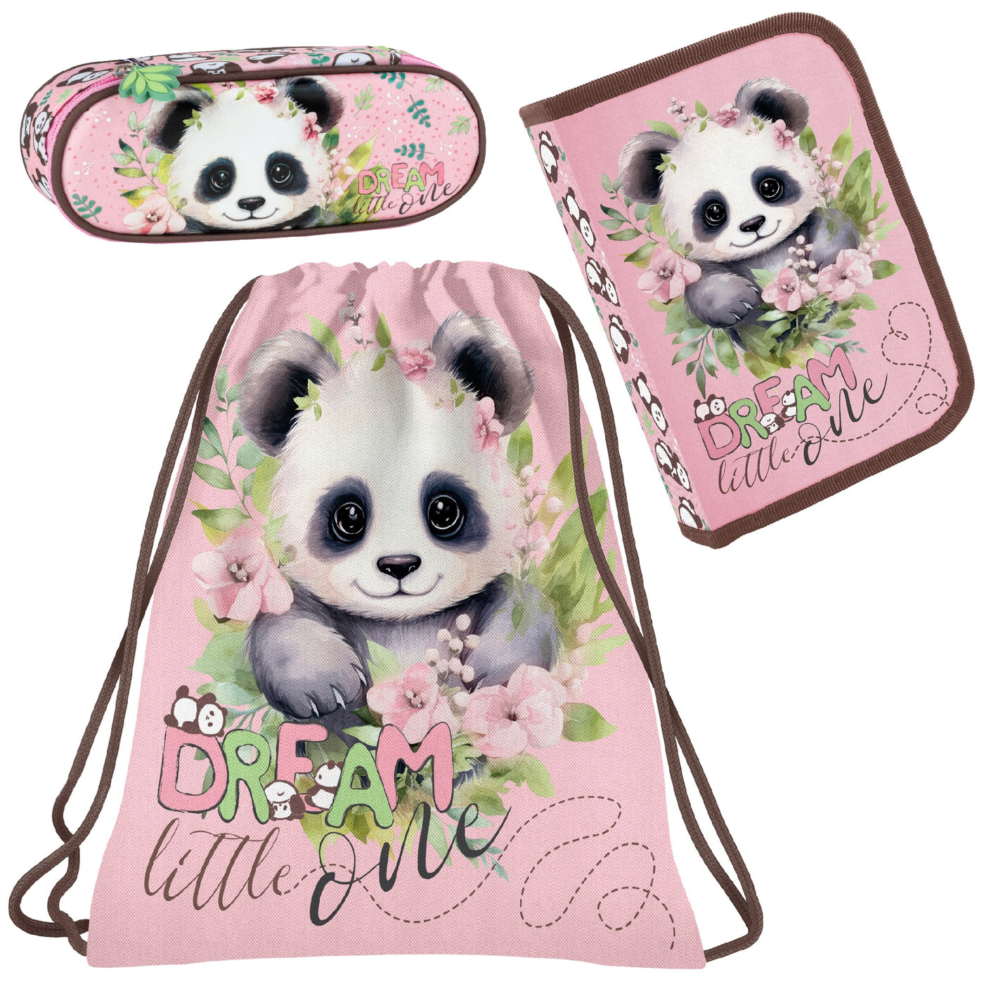 Familando Panda Bär Schulranzen Set 8-teilig, rosa - Schultasche ab. 1 Klasse
