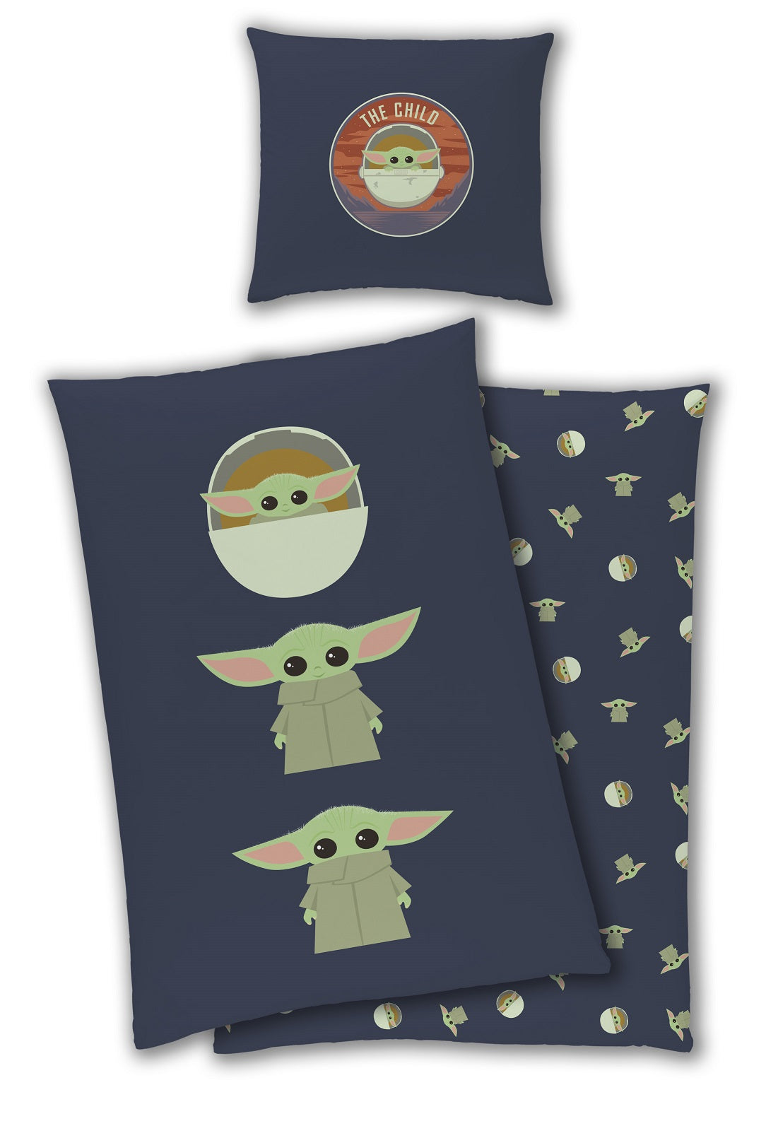 Star Wars Mandalorian Wende Bettwäsche 135x200cm 80x80cm Baby-Yoda blau