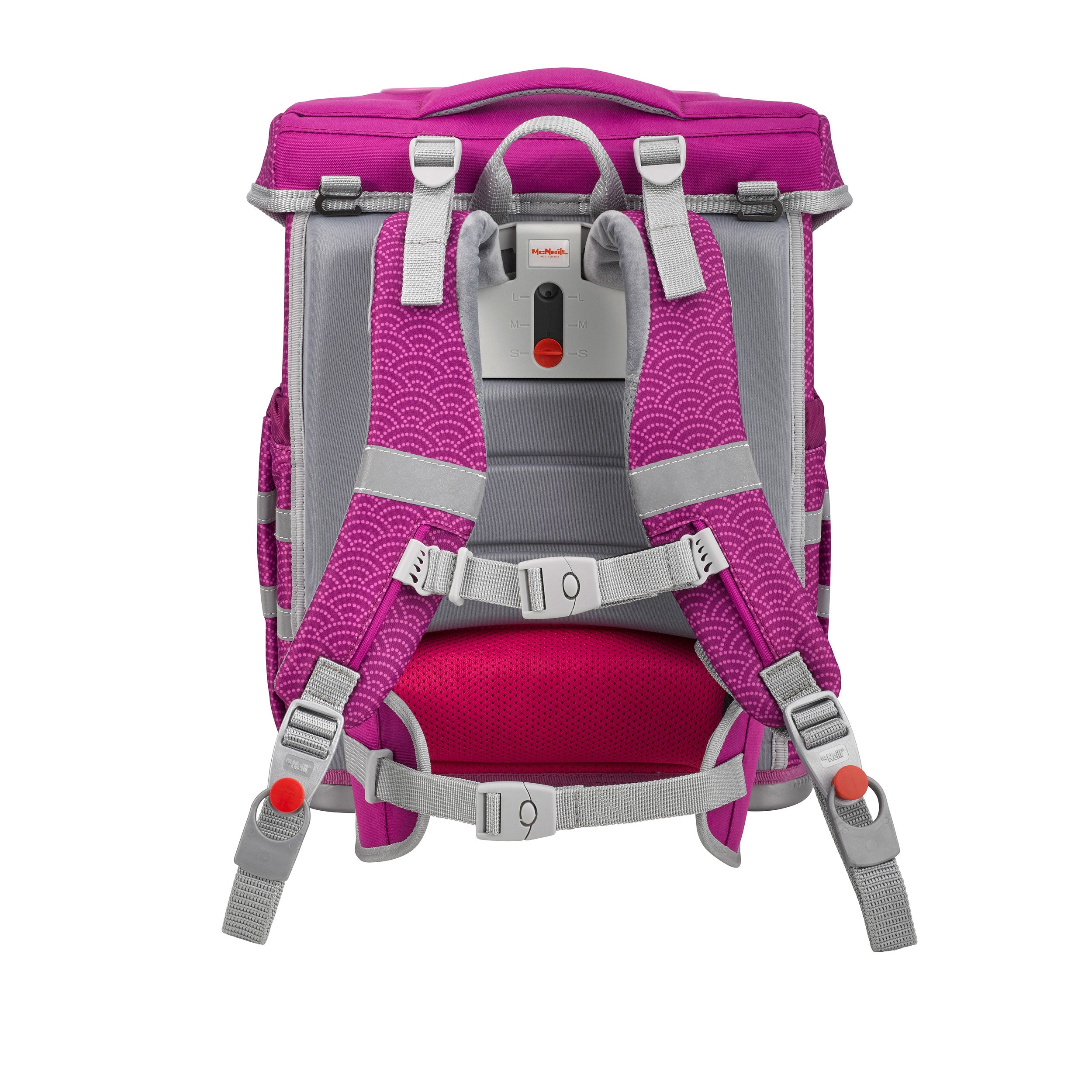 McNeill Schulranzen Ergo Complete Rückansicht mit verstellbaren Schultergurten Rückenpolster und Hüftgurt