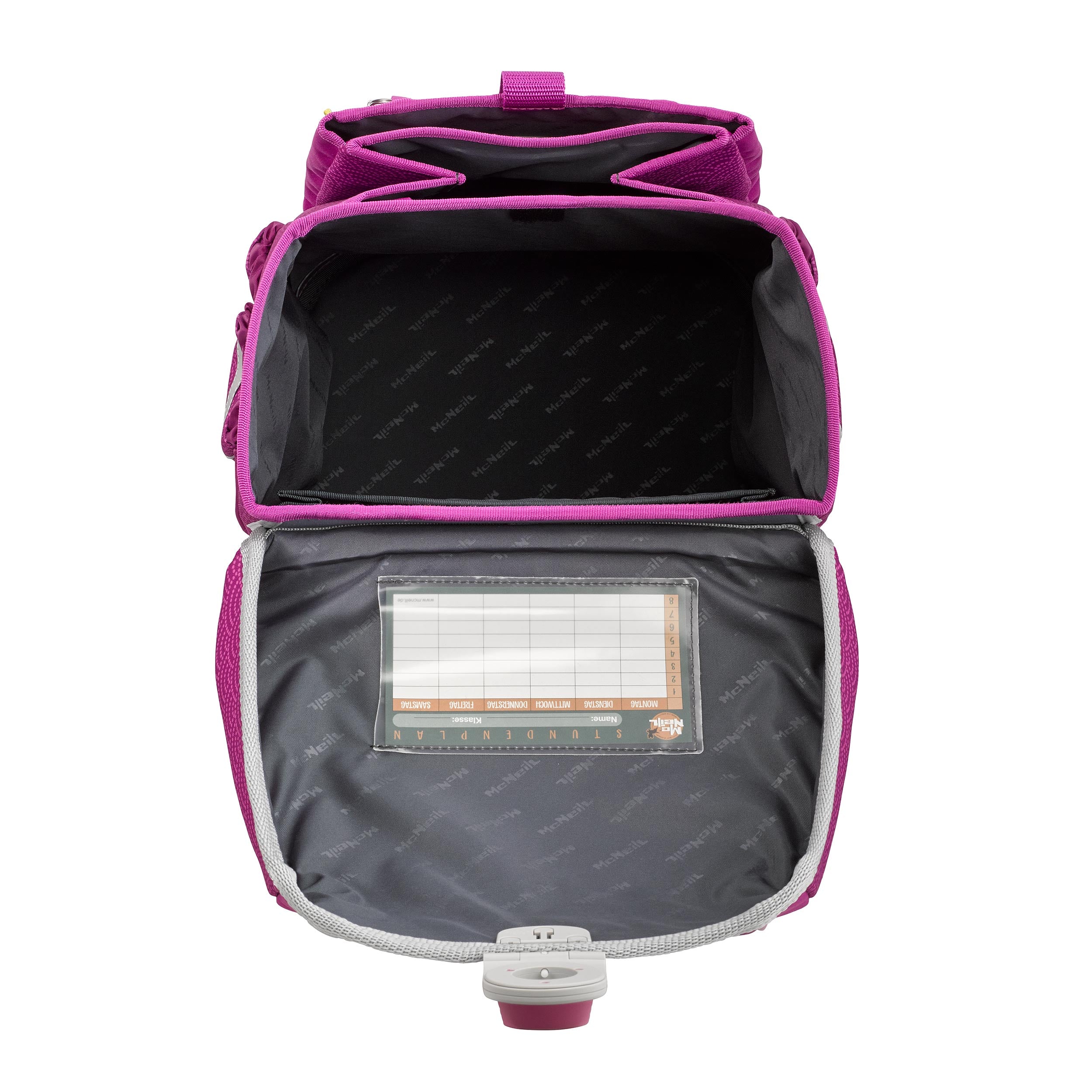 McNeill Schulranzen Ergo Complete Innenansicht mit extra Fach und zusätzlichem Frontfach