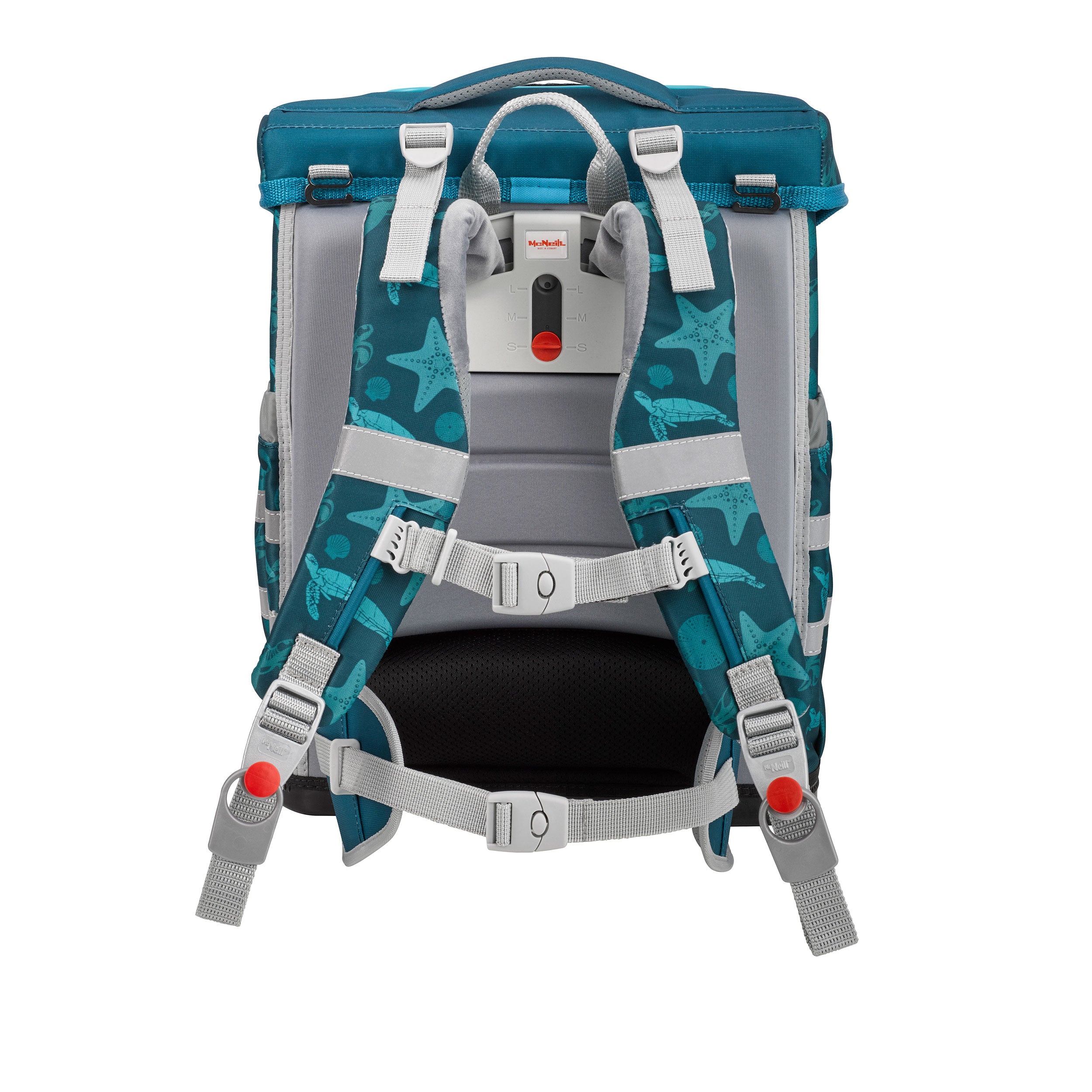 McNeill Schulranzen Ergo Complete Rückansicht mit verstellbaren Schultergurten Rückenpolster und Hüftgurt