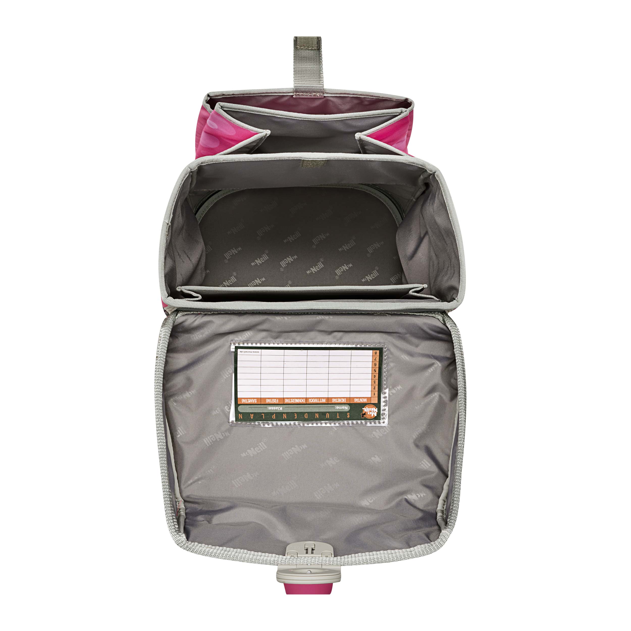 McNeill Schulranzen Ergo Complete Innenansicht mit extra Fach und zusätzlichem Frontfach