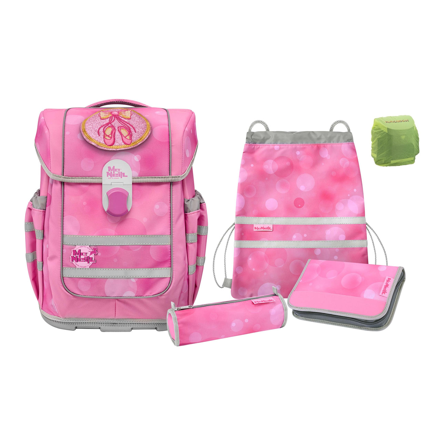 McOcean Girly Ballerina Schulranzen Set 6-teilig mit Federmappe und Regenschutz-Hülle