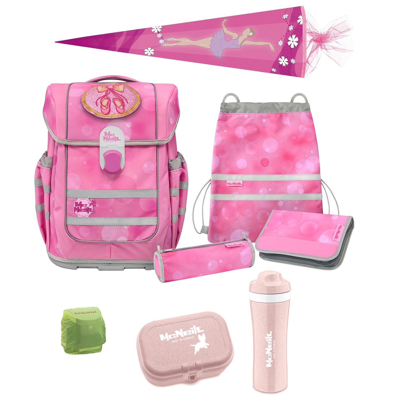 McOcean Girly Ballerina Schulranzen Set 9-teilig mit Koziol Lunch-Set und Schultüte