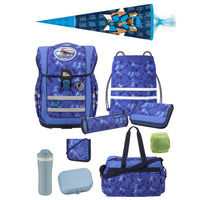 Blauer McNeill Schulranzen Ergo Complete mit Ninja Motivmagnet 10-teilig mit Sporttasche und Ninja Schultüte