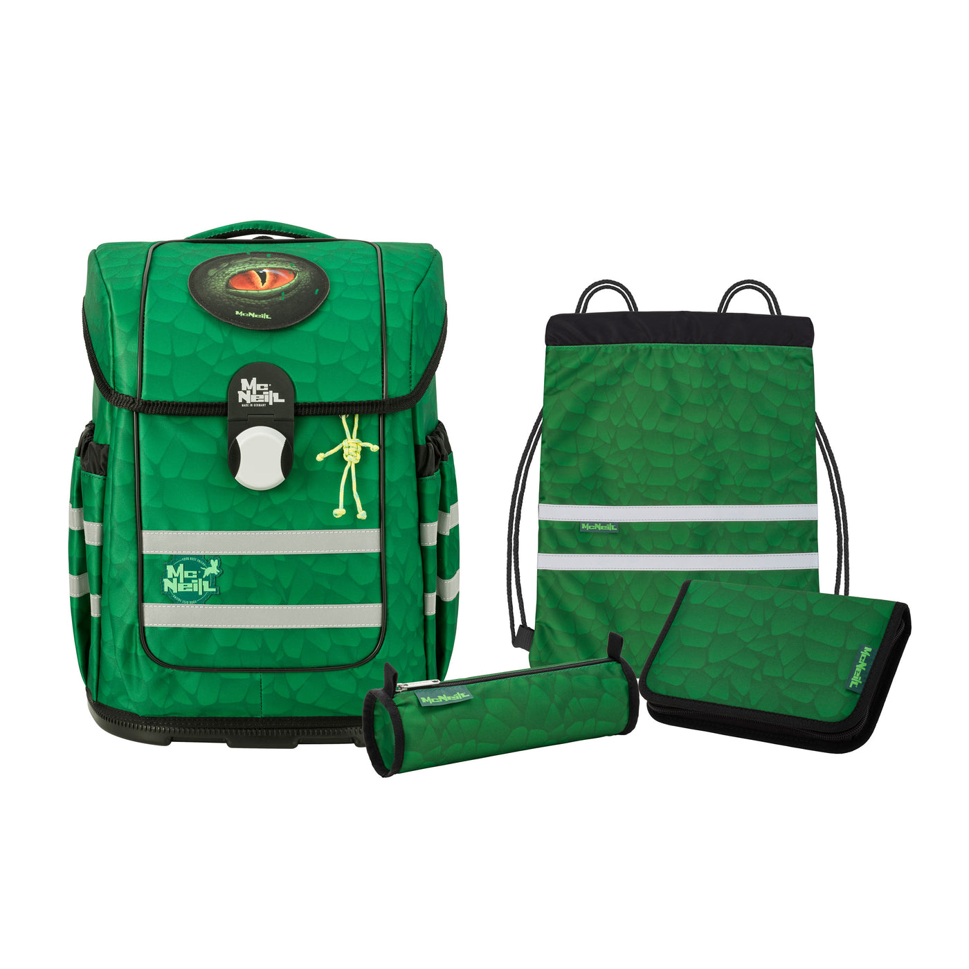 McNeill Schulranzen Ergo Complete im 5 teiligen Set mit Federmappe, Turnbeutel, Schlamperetui und Motivmagnet