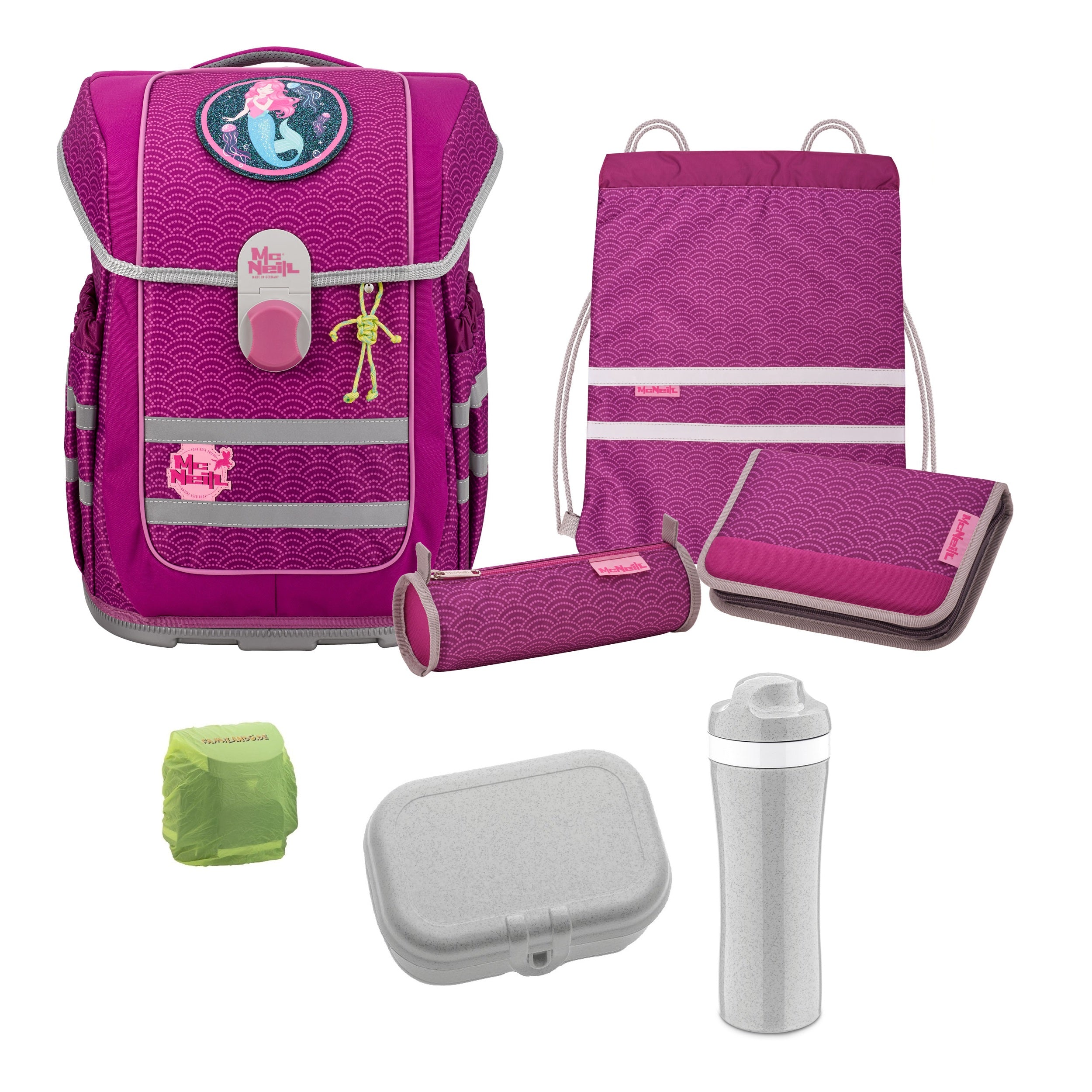 McOcean Puntopink Schulranzen Set 8-teilig mit Koziol Brotdose und Trinkflasche