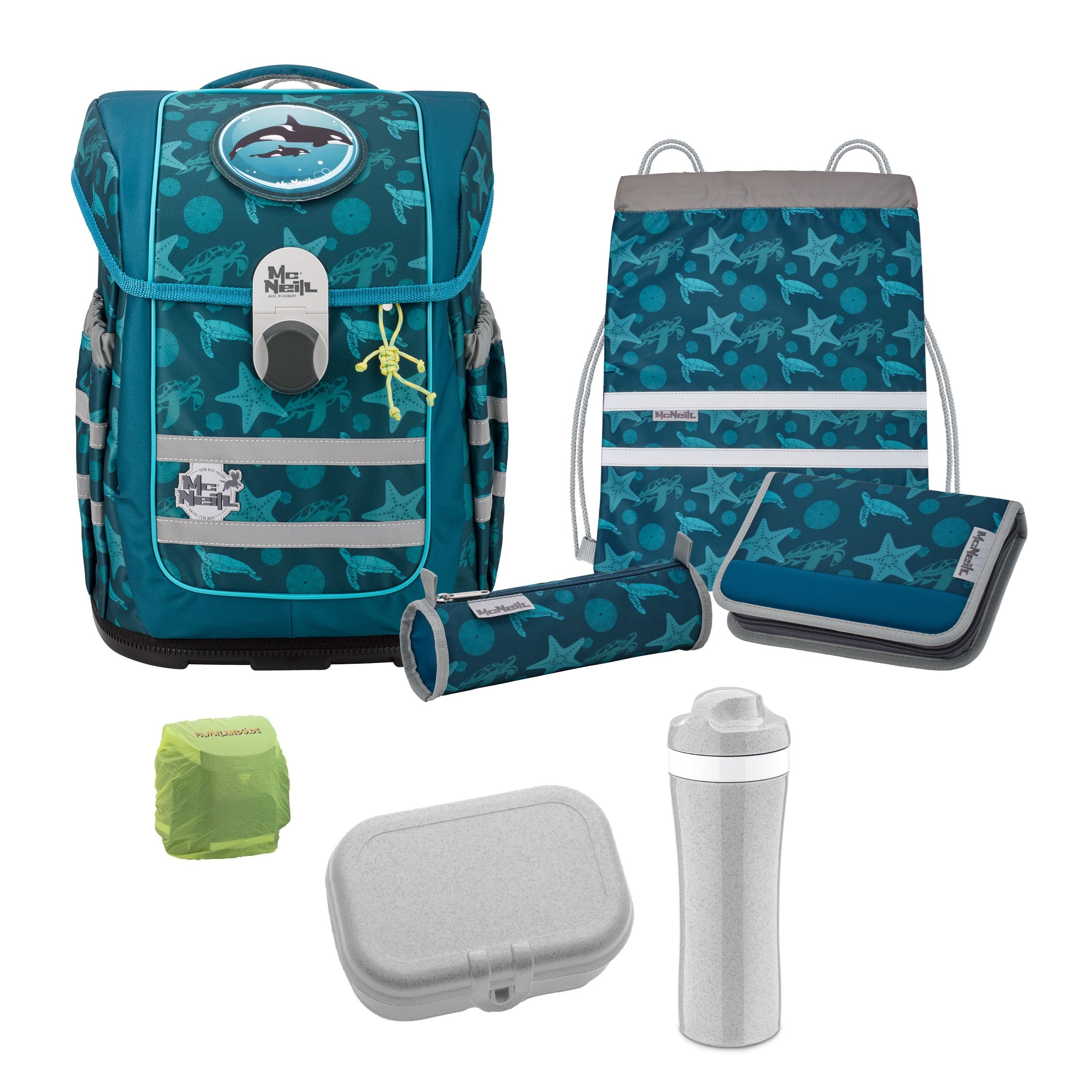 McOcean Sealife Schulranzen Set 8-teilig mit Koziol Brotdose und Trinkflasche