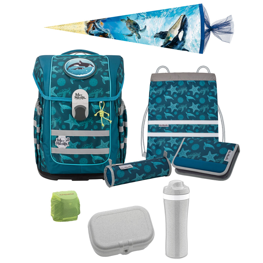 McOcean Sealife Schulranzen Set 9-teilig mit Koziol Lunchset und Schultüte